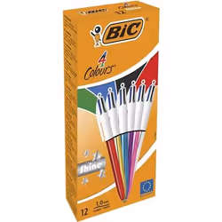 BIC 4 Colours Shine, Clip, Stylo à bille rétractable avec clip, Rechargeable, Noir, Bleu, Vert, Rouge, 12 pièce(s), Moyen
