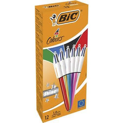 BIC 4 Colours Shine Noir, Bleu, Vert, Rouge Stylo à bille rétractable avec clip Moyen 12 pièce(s)