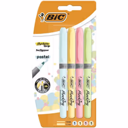 BIC Highlighter Grip Pastel, 4 pièce(s), Bleu, Vert, Rose, Jaune, 3 an(s), Pointe biseautée, Multicolore, 1,8 mm
