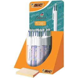 Stylos-Bille Rétractables BIC 4 Couleurs Messages - Corps Décorés Assortis - Pointe Moyenne