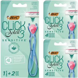 BIC Click 3 Soleil Sensitive Rasoir Rechargeable Femme Manche 30 % Plastique Recyclé 10 Recharges Bande Lubrifiante - Pack de