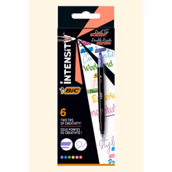 BIC Intensity Dual Tip, 6 pièce(s), Bleu, Vert, Pêche, Rose, Violet, Jaune, Pointe fine/biseautée, Noir, Multicolore, Rond, 0 ...