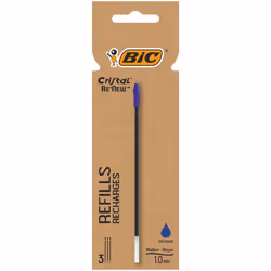 BIC Cristal Re'New, Bleu, Moyen, Bleu, Métal, 1 mm, 3000 m