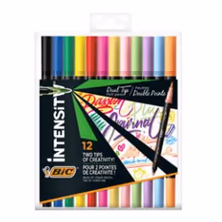 BIC Intensity Dual Brush Fasermaler, 12 pièce(s), Noir, Bleu, Vert, Bleu clair, Vert clair, Rose clair, Orange, Rose, Rouge,  ...