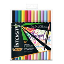 BIC Intensity Dual Brush Fasermaler marqueur 12 pièce(s) Pointe du marqueur Noir, Bleu, Vert, Bleu clair, Vert clair, Rose clair, Orange, Rose, Rouge, Violet, Jaune