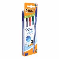 BIC Cristal Soft Noir, Bleu, Vert, Rouge Stylo à bille Moyen 4 pièce(s) - Vue supplémentaire 2