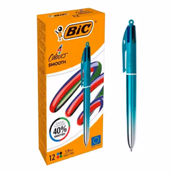 BIC Colors Smooth, Clip, Stylo à bille rétractable par rotation, Noir, Bleu, Vert, Rouge, 12 pièce(s), Moyen