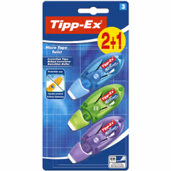 TIPP-EX Micro Tape Twist 2+1, Multicolore, 8 m, 5 mm, France, Ampoule, 3 pièce(s)
