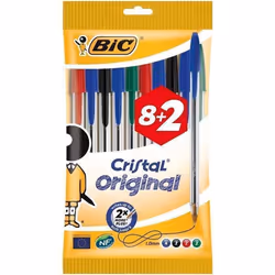 Stylos BIC - Lot de 10 - Assortiment de Couleurs - Pointe Moyenne - Écriture Fluide - Non Rechargeable