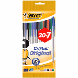 BIC Cristal Original, Stylo à bille, Rechargeable, Noir, Bleu, Vert, Rouge, 27 pièce(s)
