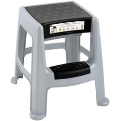 Tabouret marchepied - EDA PLASTIQUE - 2 marches avec coffre de rangement - Gris perle - Marche noir