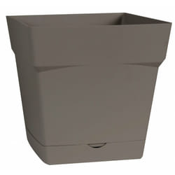 EDA - Pot plastique carré toscane soucoupe intégrée taupe 24,8 x 24,8 x 24