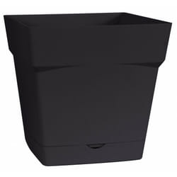 EDA - Pot plastique carré toscane soucoupe intégrée anthracite 24,8 x 24,8 x 24