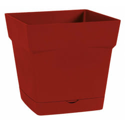 EDA - Pot plastique carré toscane soucoupe intégrée rubis 24,8 x 24,8 x 24