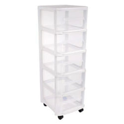 EDA - Tour de rangement 5 tiroirs grand modèle avec roulettes blanc ceruse