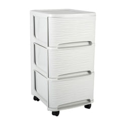 Eda Plastique Tour De Rangement - 3 Tiroirs 14 L Décor Stone Avec Roulettes - Blanc Cérusé - 32 X 37 X 61 Cm