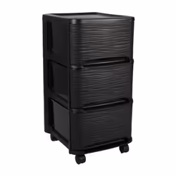 Eda Plastique Tour De Rangement - 3 Tiroirs 14 L Décor Stone Avec Roulettes - Noir - 32 X 37 X 61 Cm 10285 No Px18