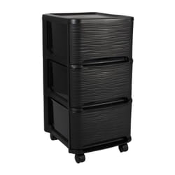 Eda Plastique Tour De Rangement - 3 Tiroirs 14 L Décor Stone Avec Roulettes - Noir - 32 X 37 X 61 Cm 10285 No Px18