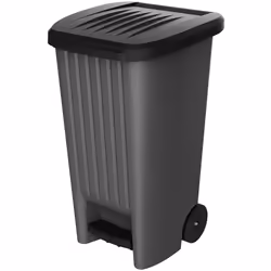 Poubelle d'extérieur en plastique de coloris gris avec pédale et roulettes d'une capacité de 100L. Longueur :50 cm Hauteur :  ...