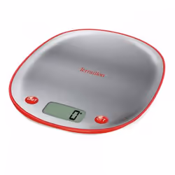 Terraillon Macaron Inox, Balance de ménage électronique, 5 kg, 1 g, Cerise, Gris, Comptoir, Carré