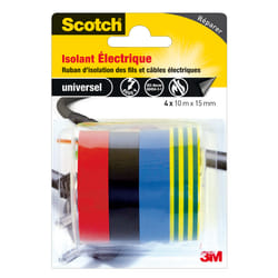 Scotch Ruban Isolant Électrique Noir/Jaune/Vert/Bleu - 10 mètres de longueur et 15mm de largeur pour travaux électriques