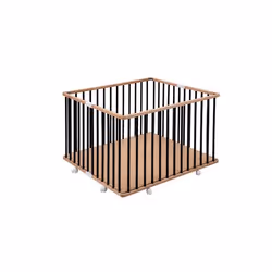 Parc bébé en bois pliant Gaby - Combelle - Noir - Plancher réglable - Roulettes - 92x88x67 cm