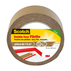 Scotch Ruban Adhésif Double Face pour Plinthes, 15m x 50mm - Idéal pour la Fixation Discrète et Solide
