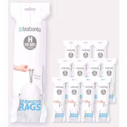 Lot de 12 rouleaux de 10 sacs poubelle 50/60 l blanc code H (dont 1 offert)
