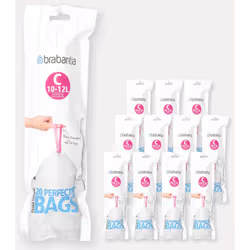 Lot de 12 rouleaux de 20 sacs poubelle 10/12 l blanc code C (dont 1 offert)