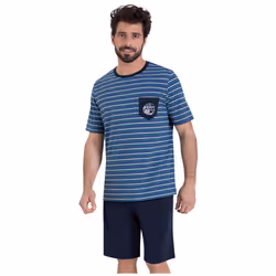 Pyjama court col rond homme Rayures Waves Athena