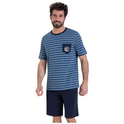 Pyjama court col rond homme Rayures Waves Athena