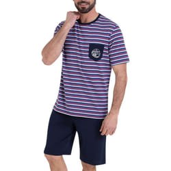 Pyjama court col rond homme Rayures Waves Athena
