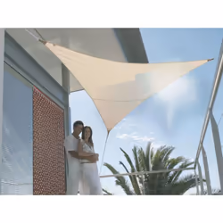 Grand voile d'ombrage triangle Serenity 5 x 5 x 5 m pour terrasse en polyester de qualité. Avec ceinture de renfort et anneau ...