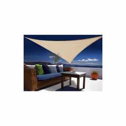 Toile solaire triangle en polyester de qualité. Avec ceinture de renfort et anneaux inox. Barrière aux UV et déperlant. Toile ...
