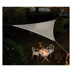 Voile d'ombrage LED solaires 3.60x3.60x3.60m Profitez de l'ombre et de la lumière ! Créez un havre de paix ombragé et lumineu ...