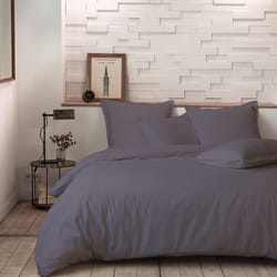 Parure de lit housse de couette avec taies d'oreiller 100% Percale de Coton 80 fils Gris - PD12843-240