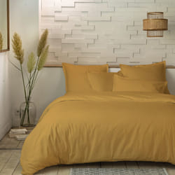Parure de lit housse de couette avec taies d'oreiller 100% Percale de Coton 80 fils Jaune - PD12857-240