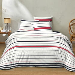 Housse de couette 240x260 cm + 2 taies 100% Coton 57 fils Maree Marine