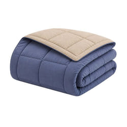 CALGARY - Couette Chaude Microfibre 400gr/m² - Pétrole et Mastic - 220 x 240 cm