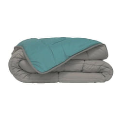 Les Tendances - poyet motte Couette Microfibre 400g/m2 calgary - 140 x 200 cm - Gris galet et Vert lac