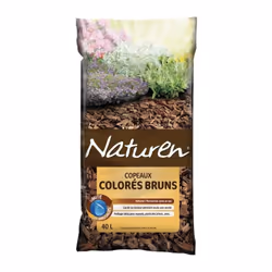 Le paillage copeaux colorés bruns Naturen est : - Efficace contre la pousse des mauvaises herbes - Retient l'humidité dans le ...