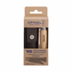 Opinel N°08, Couteau à joint coulissant, Camper/scout, Pointe coupante, Acier inoxydable, Bois, Bois