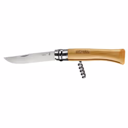 Opinel N°10, Couteau à joint coulissant, Camper/scout, Pointe coupante, Acier inoxydable, Bois, Bois
