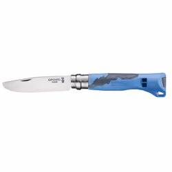 Opinel N°07, Couteau à joint coulissant, Camper/scout, Pointe centrale, Acier inoxydable, Polyamide, Bleu