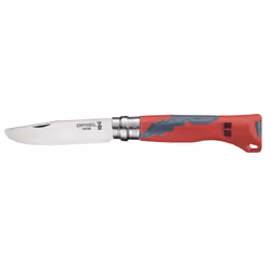 Opinel N°07, Couteau à joint coulissant, Camper/scout, Pointe centrale, Acier inoxydable, Polyamide, Rouge