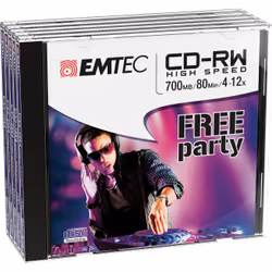 Emtec ECOCRW80512JC, 12x, CD-RW, 120 mm, 700 Mo, Coffret à bijoux, 5 pièce(s)
