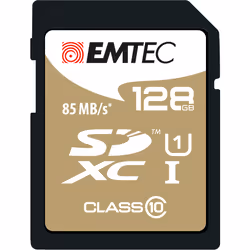 Emtec ECMSD128GXC10GP, 128 Go, SDXC, Classe 10, 85 Mo/s, 21 Mo/s, Noir, Marron