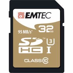 Emtec ECMSD32GHC10SP, 32 Go, SDHC, Classe 10, 95 Mo/s, 90 Mo/s, Noir