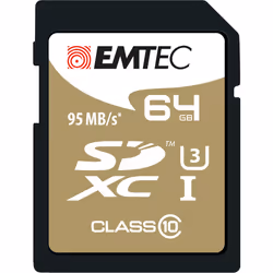 Emtec ECMSD64GXC10SP, 64 Go, SDXC, Classe 10, 95 Mo/s, 90 Mo/s, Noir