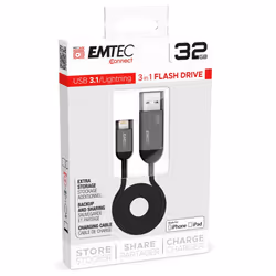 Emtec T750A lecteur USB flash 32 Go USB Type-A / Lightning 3.2 Gen 1 (3.1 Gen 1) Noir, Gris